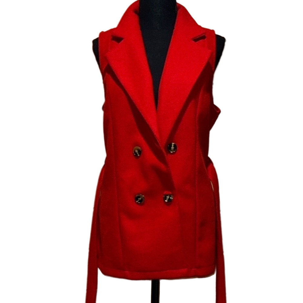 SHEIN Red Double-Breasted Sleeveless Blazer Vest